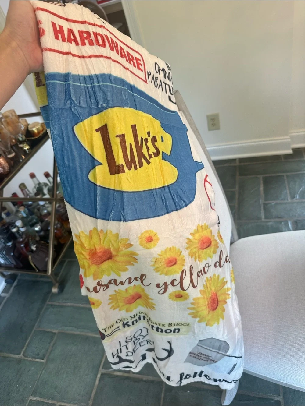 Gilmore Girls Cozy Throw Blanket with Café and Book Motifs
